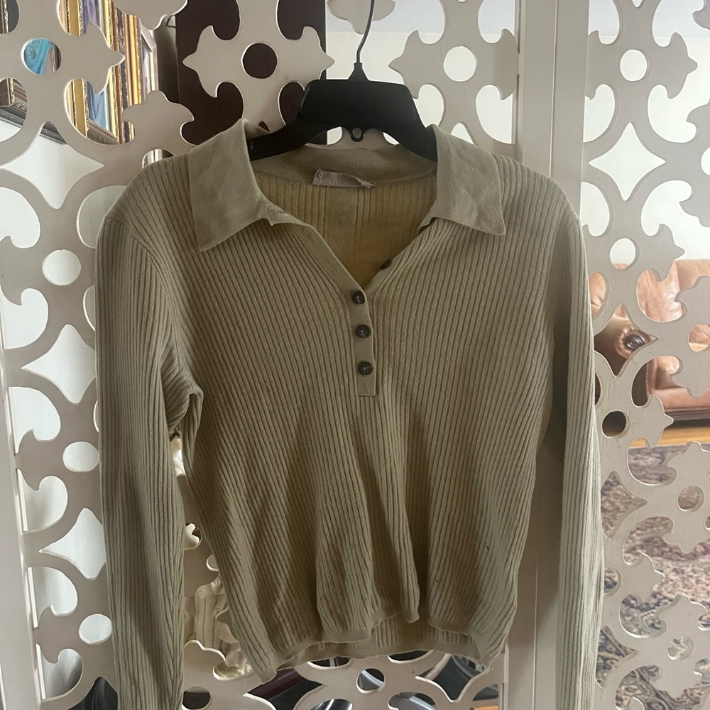 Everlane merino polo ribbed sweater sage green